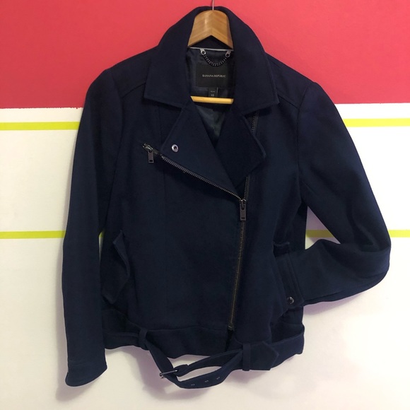 Banana Republic Navy Cotton Moto/Biker jacket - Picture 1 of 7
